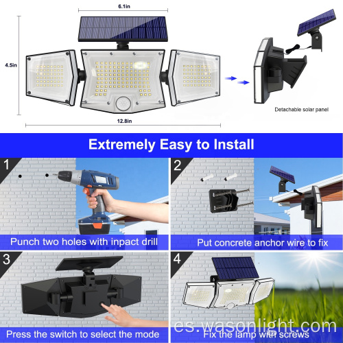 2023 Nuevas luces de pared de seguridad solar LED de anochecer a amanecer las luces de inundación del sensor de movimiento solar con remoto para el garaje exterior